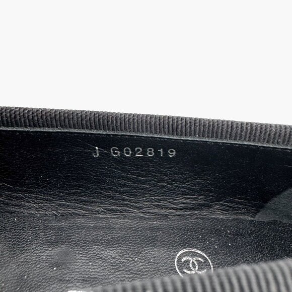 Chanel CC Cap Toe Ballet Flats Size 38 US 7-7.5 Black Silver Metallic Logo Bow - Picture 14 of 15